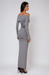 Afton Düşük Omuz Dantelli Bodycon Maxi Elbise